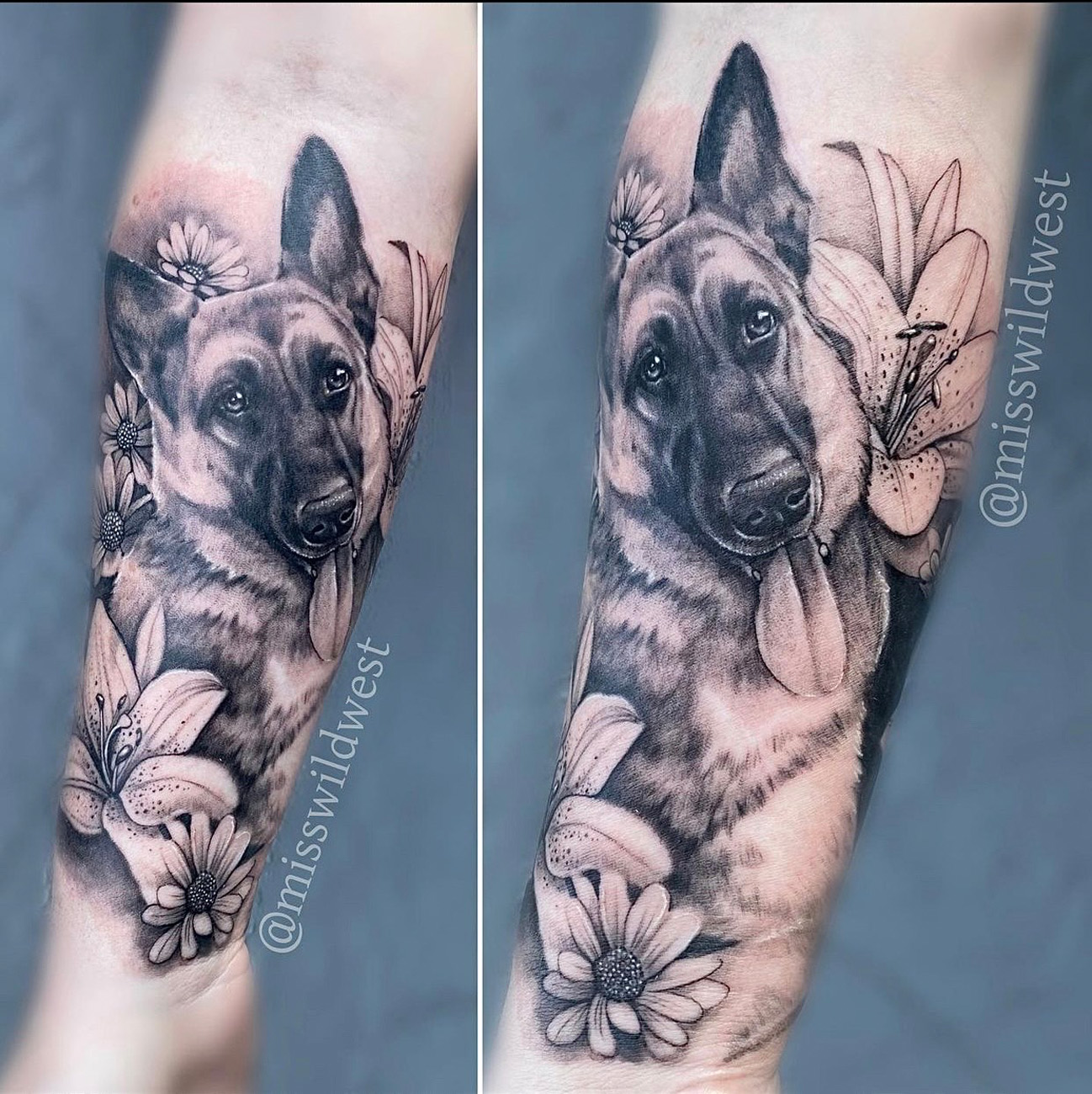 Black and Gray, Flower, Animal, Realism tattoo by Orlando Tattoo Artist
